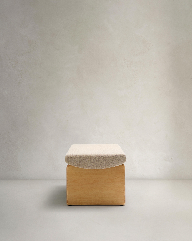 Kave Home Topaz bankje licht essenhout, beige chenille