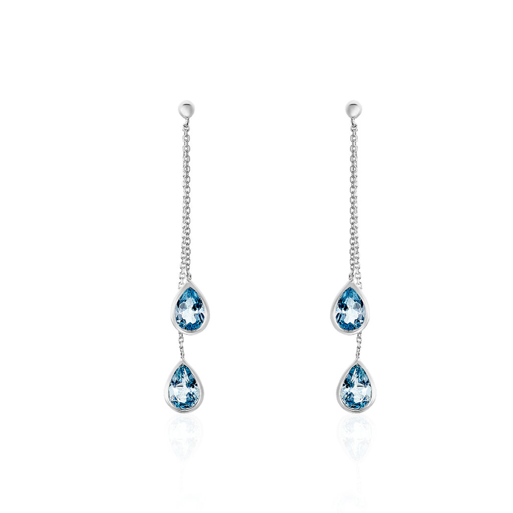 Boucles D'oreilles Pendantes Djime Or Blanc Topaze