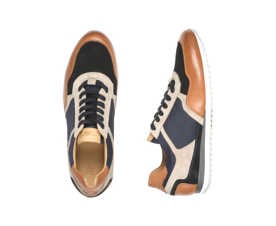 Sneakers homme Châtaigne Patiné et Velours Marine - CORUNNA