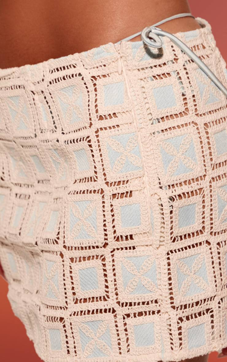 Blanc Mini Jupe De Plage À Carrés Crochetés