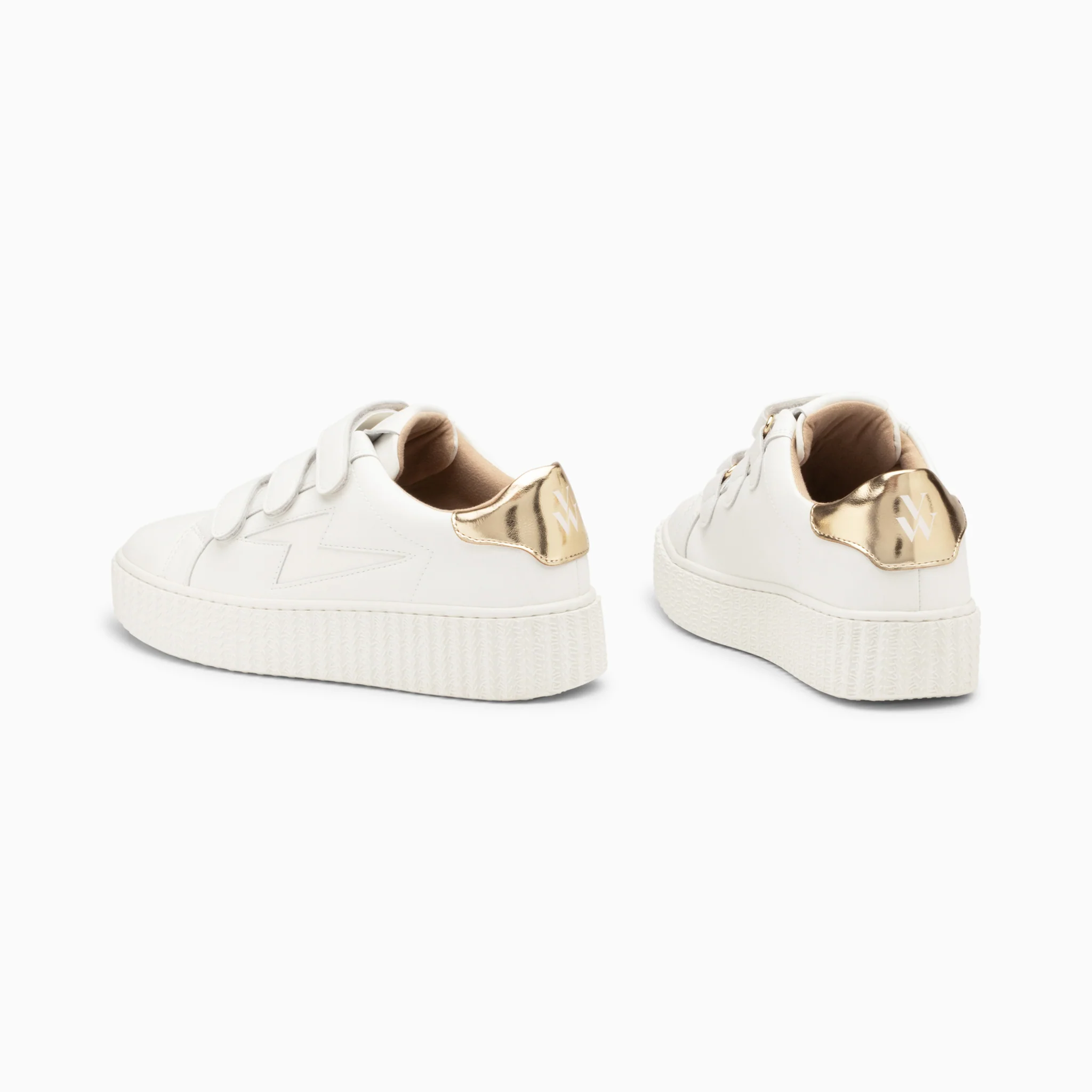 Sneakers-Baskets éclair Maria blanc et or à scratchs