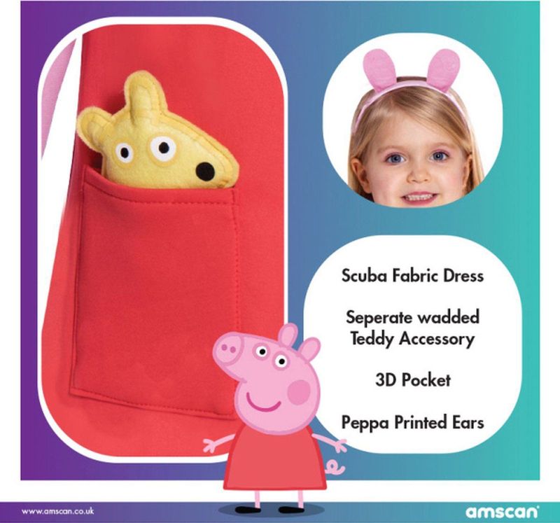 Amscan Kostuum Peppa Meisjes Rood/roze 3 delig
