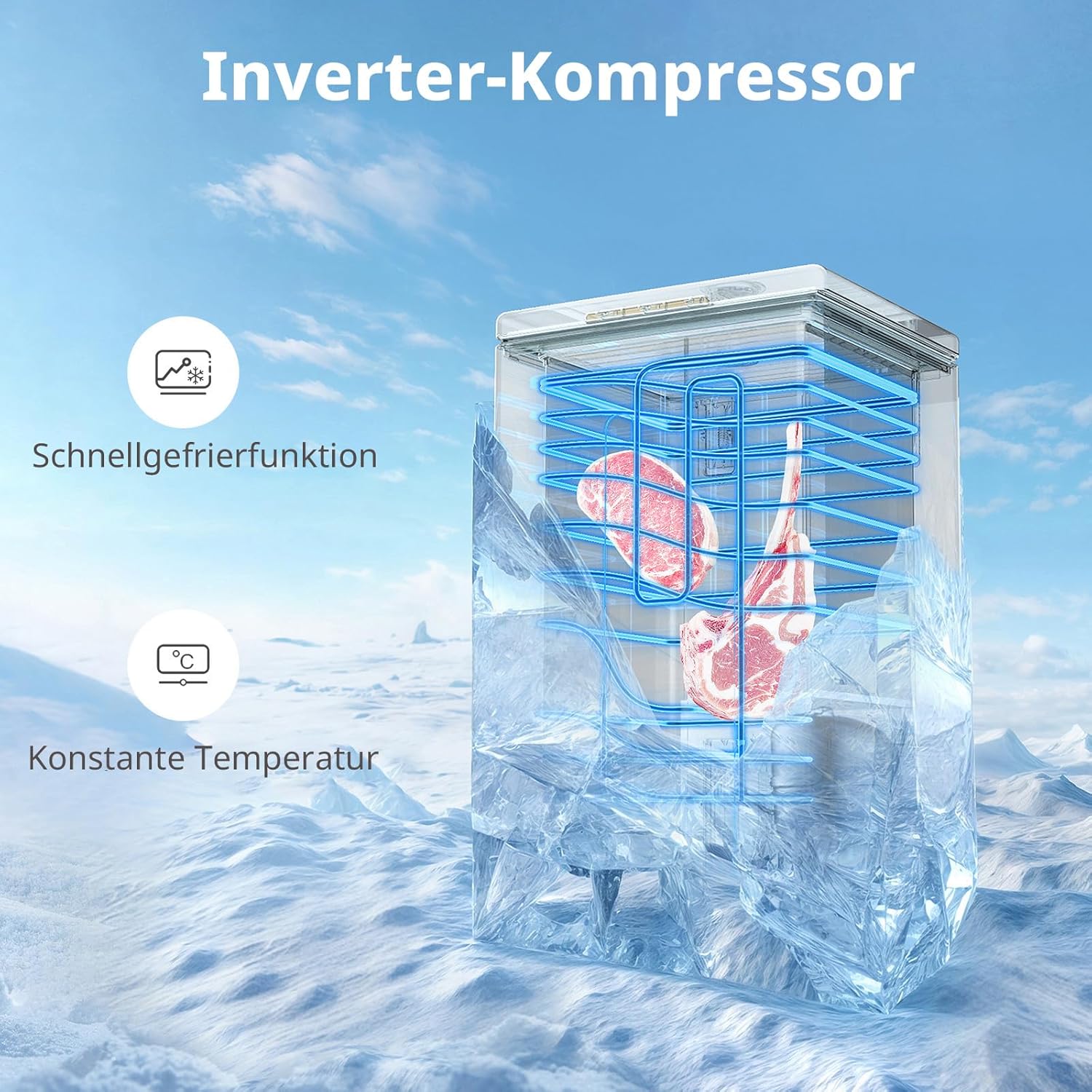 RCC102WH2EU(E) Gefriertruhe 99L, Leise 38dB, 4-Sterne-Gefrieren, Flexibel -30°C bis +10°C, 169 kWh pro Jahr, für Küche & Garage, Weiß
