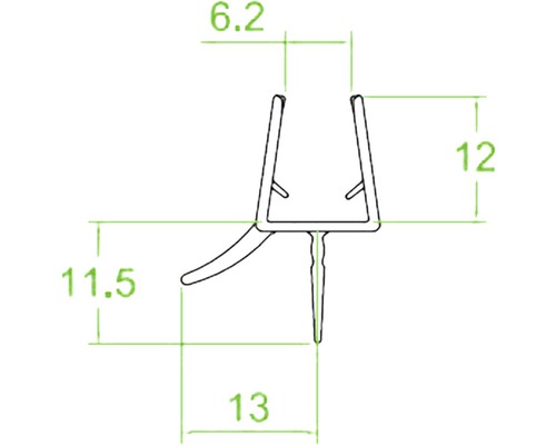 Waterafstotend profiel geschikt voor 8mm glas, lengte 2010 mm