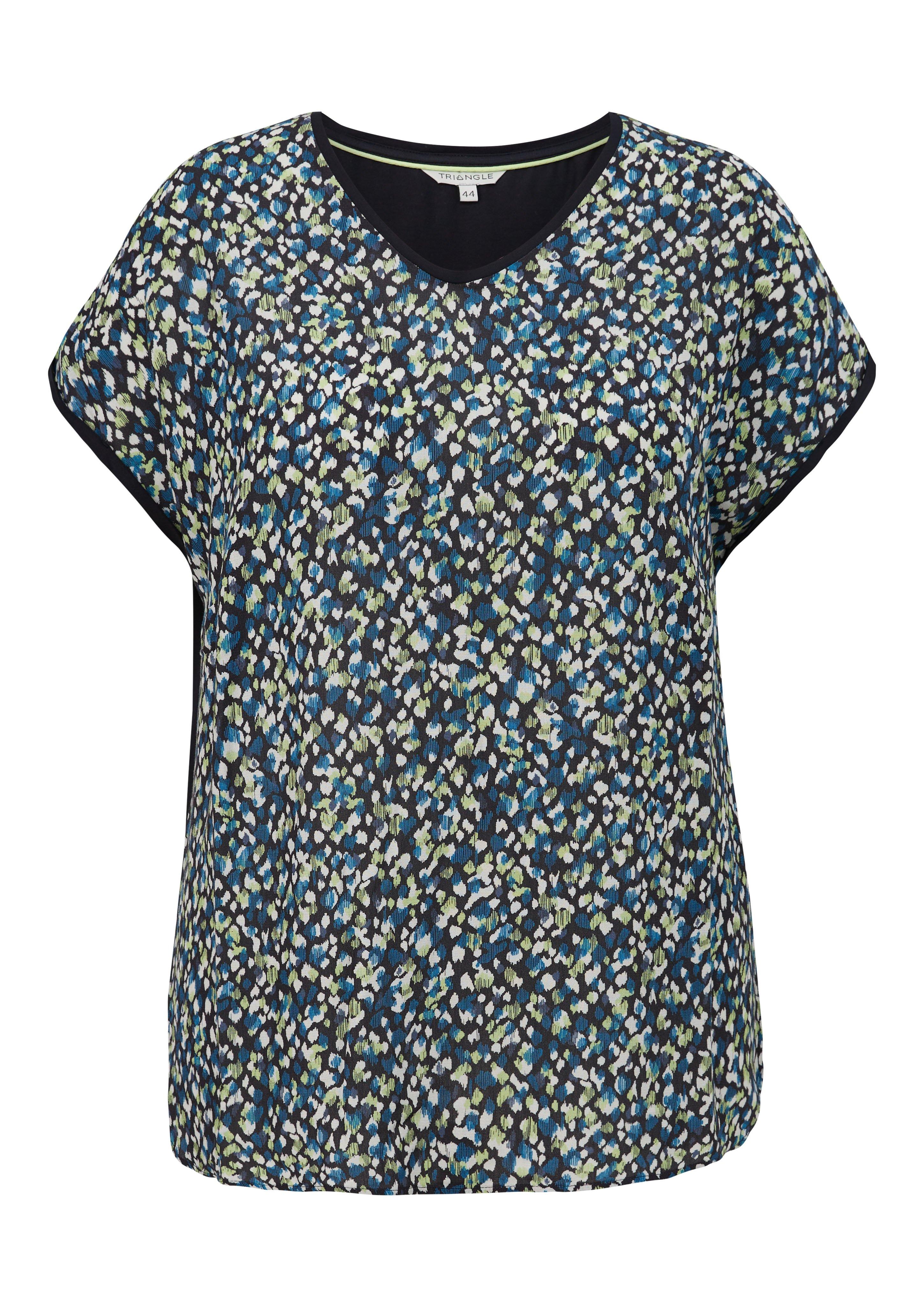 Shirt im Muster- und Materialmix, mit V-Ausschnitt