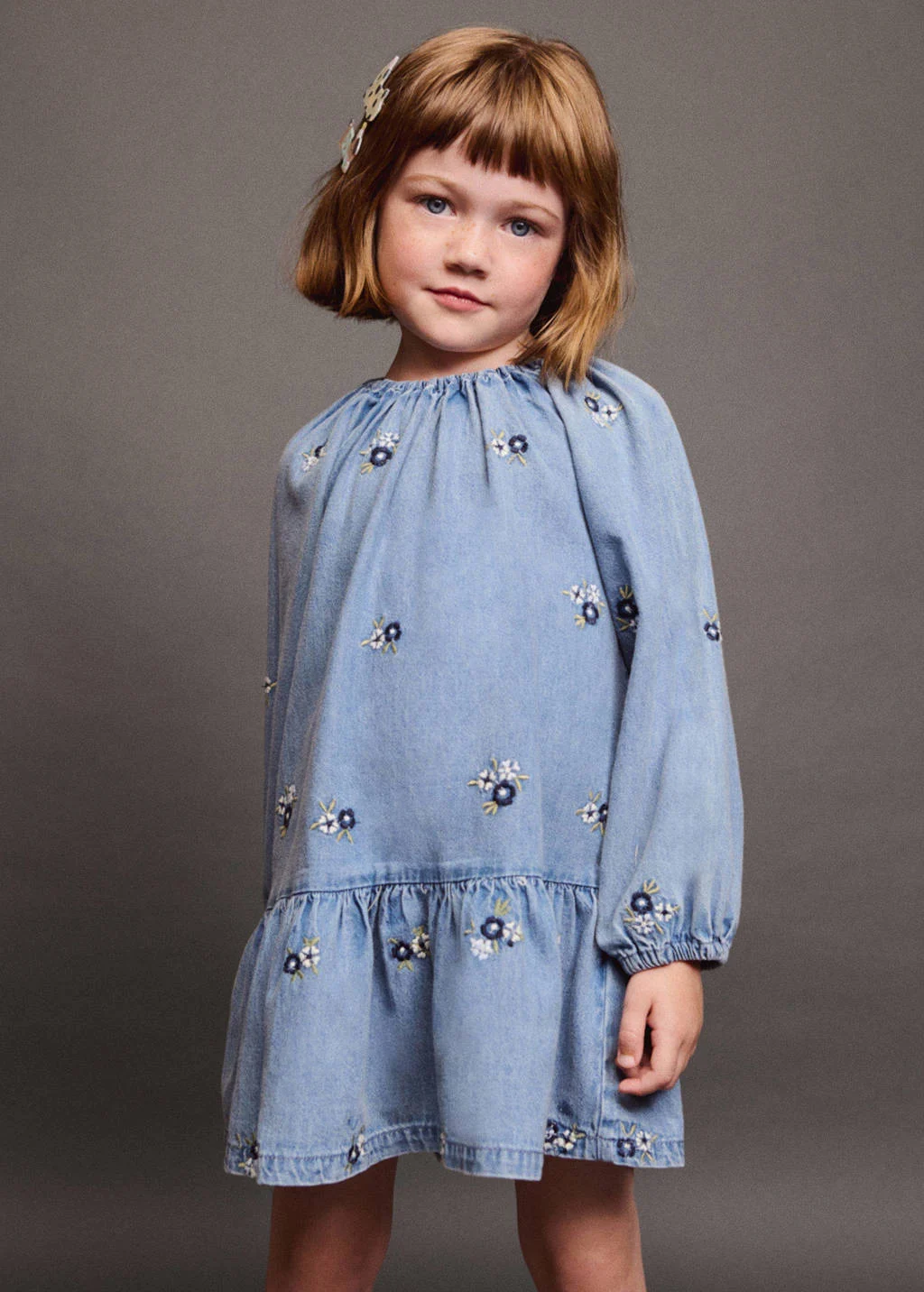 Mango Kids denim A-lijn jurk blauw