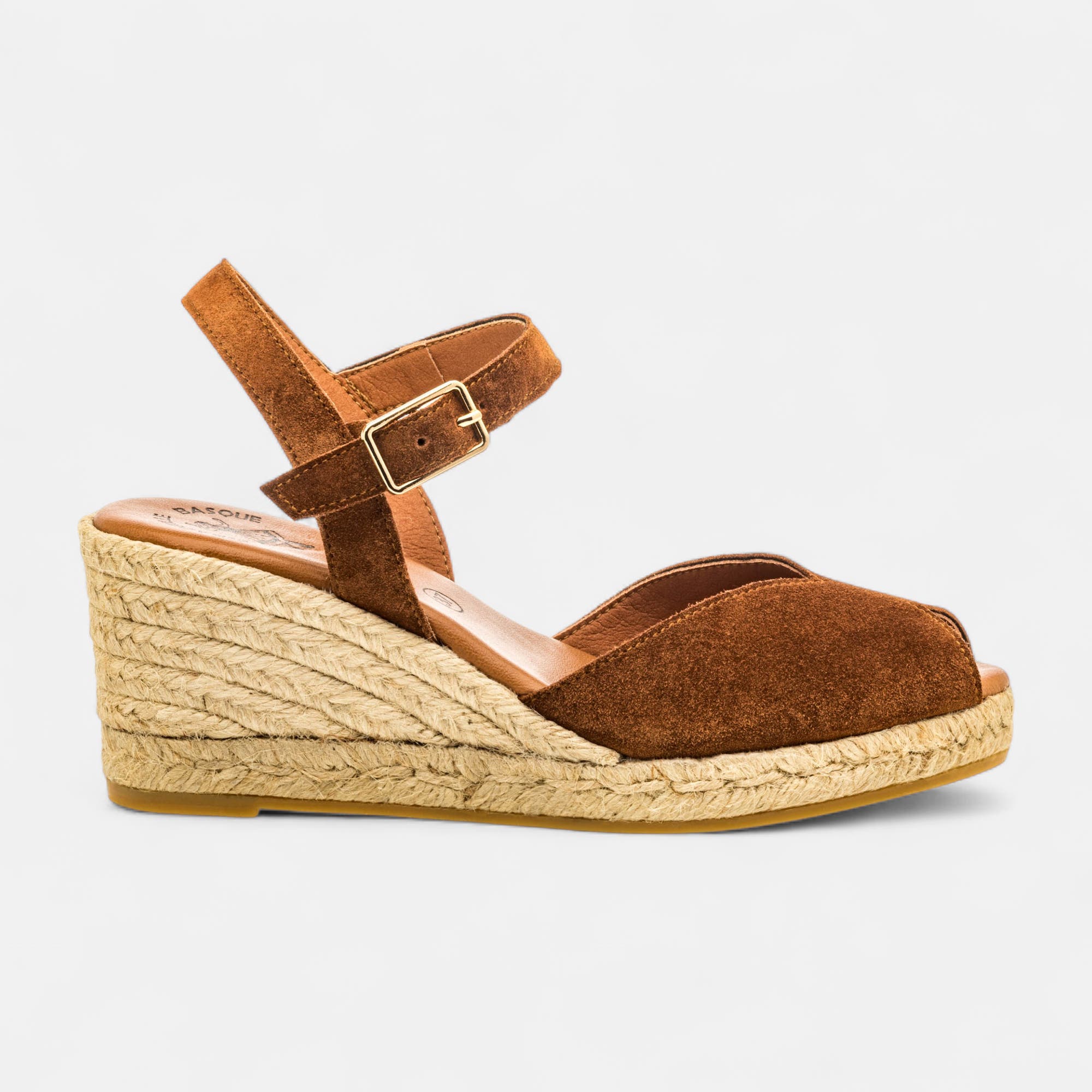 Espadrilles à talon compensé Femme en cuir marron
