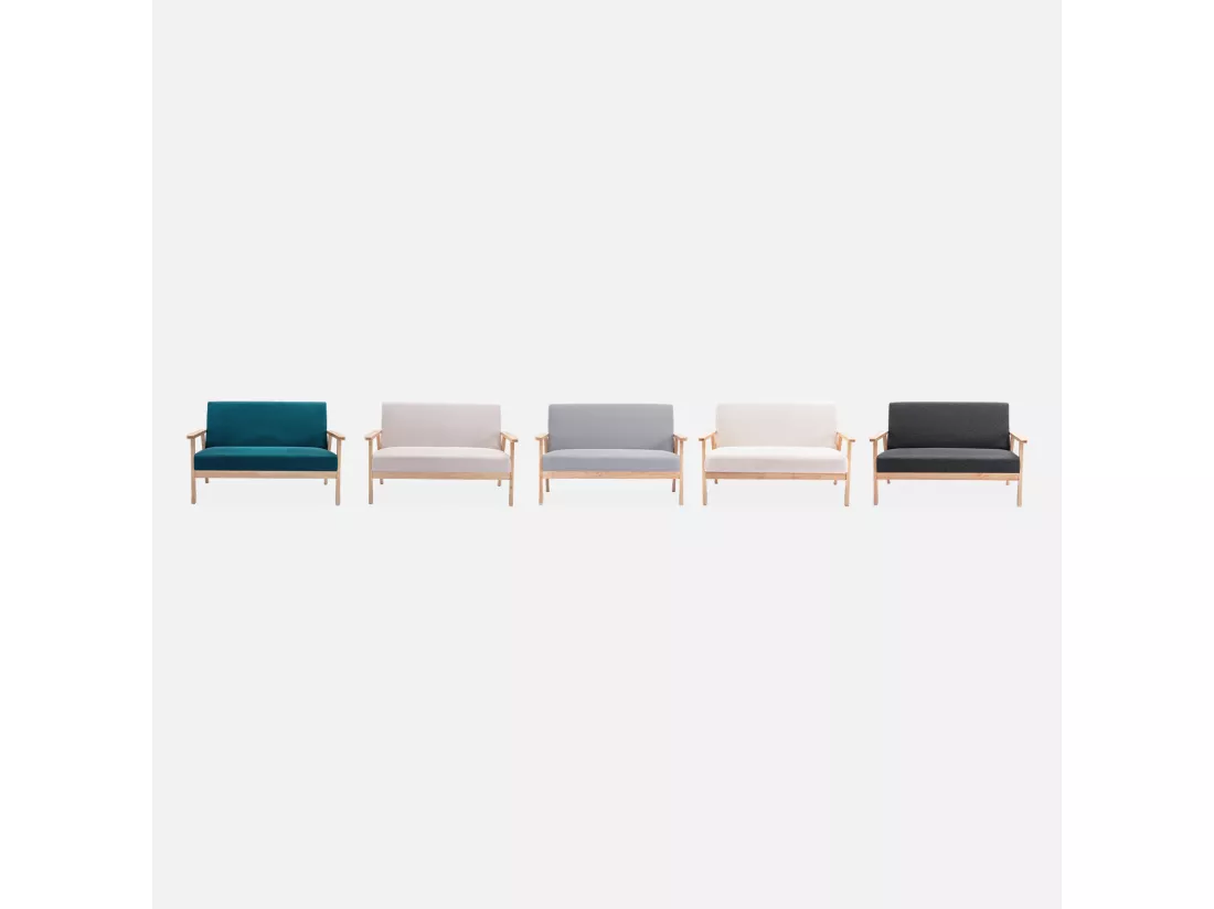 Banquette canapé en bois et tissu gris foncé. Isak. L 114 x P 69.5 x H 73cm