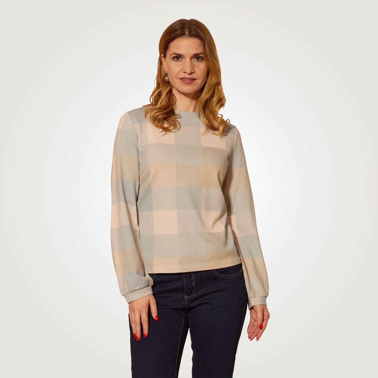 Bedrucktes Langarmshirt mit Karomuster