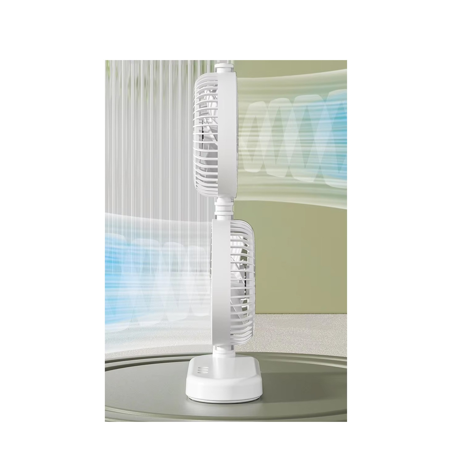 (39x20cm) 5W USB Desktop Doppelkopf Ventilator Schreibtisch Lüfter mit Standfuss / Individuell Verstellbaren Luftköpfen - Weiss