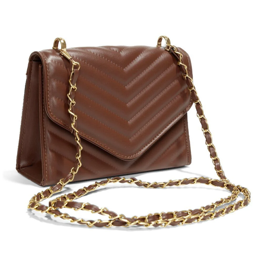 Sac à main simili effet matelassée avec chaîne métal doré 20xH13cm - 2 modèles