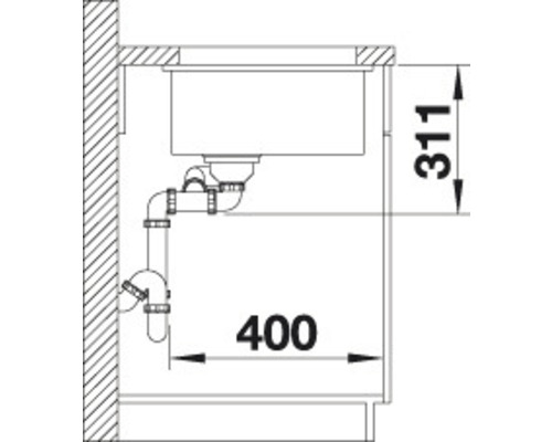 Blanco SUBLINE 350/150-U spoelbak, 567 x 456 mm, magnolia glanzend, 523742, 1 bak, met bijbak, zonder afdruipgedeelte, bak links