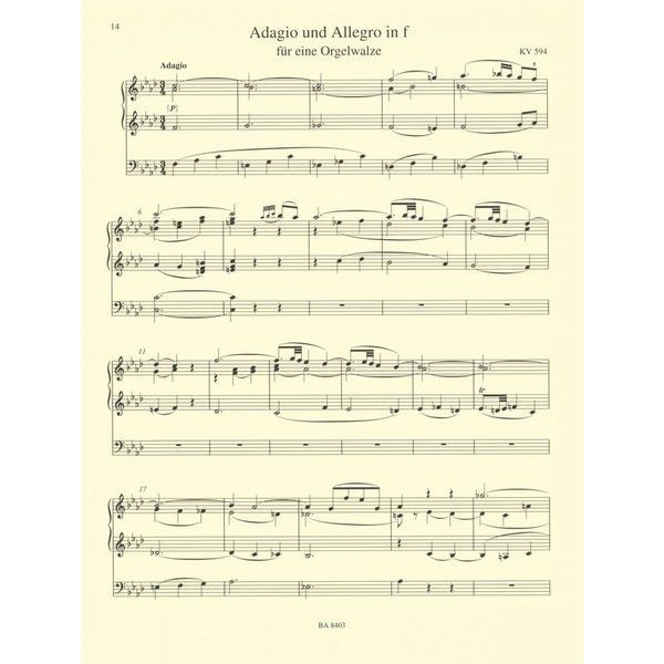Bärenreiter Mozart Werke for Orgel