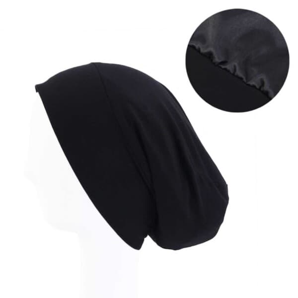 Sleeping cap med satin inne - sateng panseret - søvnhette en -størrelse svart