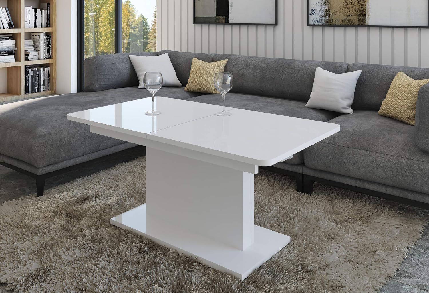 designimpex DC-1 Couchtisch ausziehbar höhenverstellbar 126/168cm in Weiß Hochglanz modern vielseitig Wohnzimmertisch Esstisch Beistelltisch Sofatisch platzsparend hochwertig Wohnzimmer Coffee Table