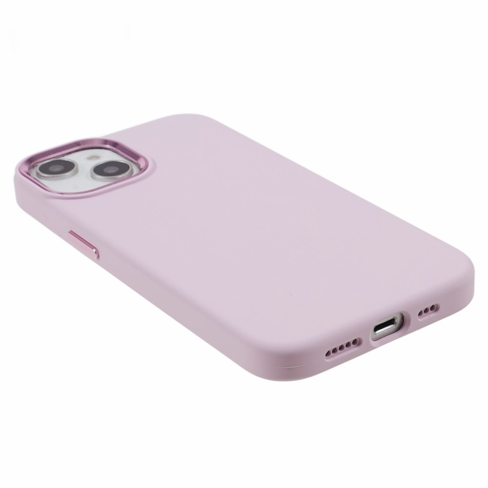 iPhone 15 Silikon Hardcase Hülle mit Metall Kamerarahmen - Rosa