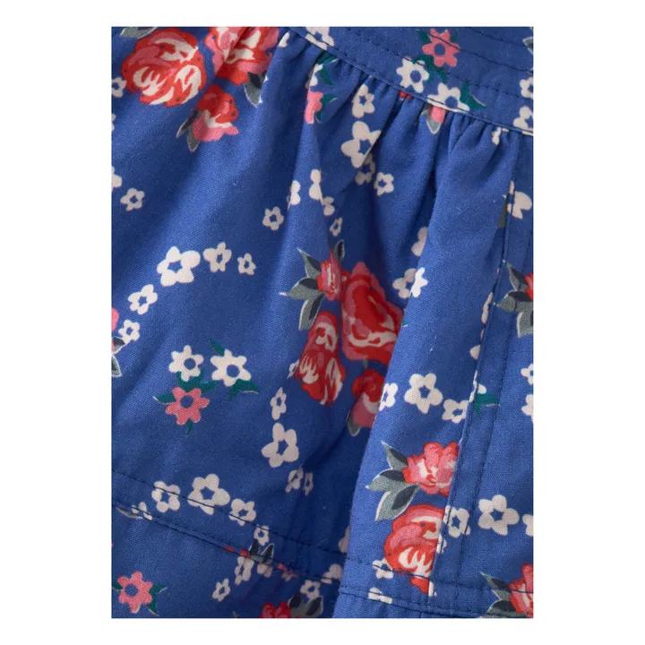 Caramel Salopette Fleurie en Popeline de Coton | Bleu