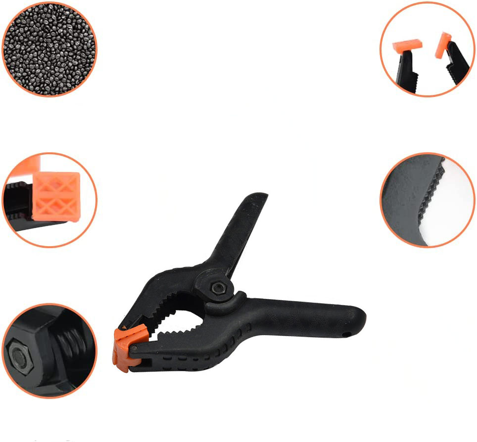 (8er Set) 11cm Universal Federklemme Einhand Zange Heimwerker Zwinge - Schwarz / Orange
