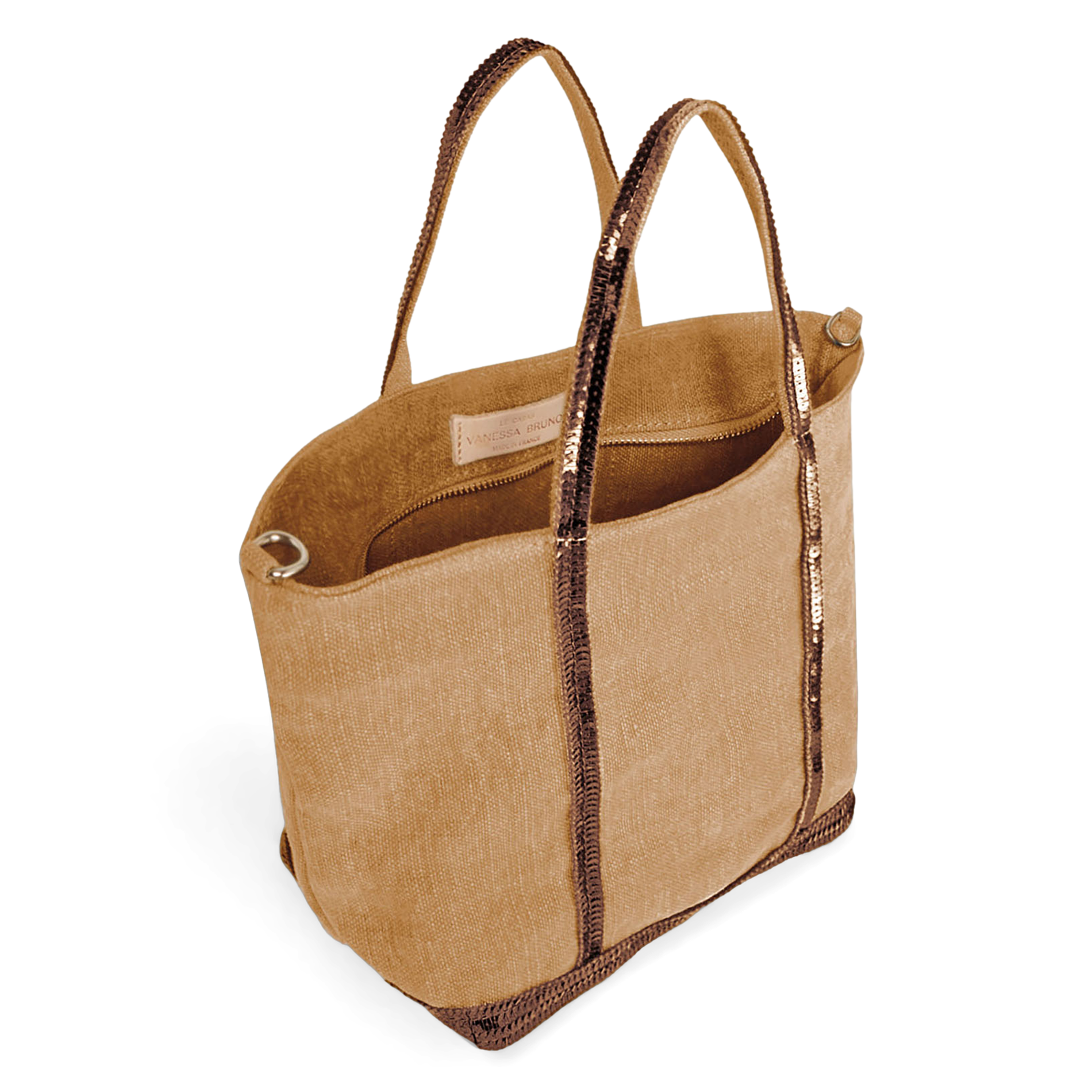 Sac cabas S à sequins en lin| Marron