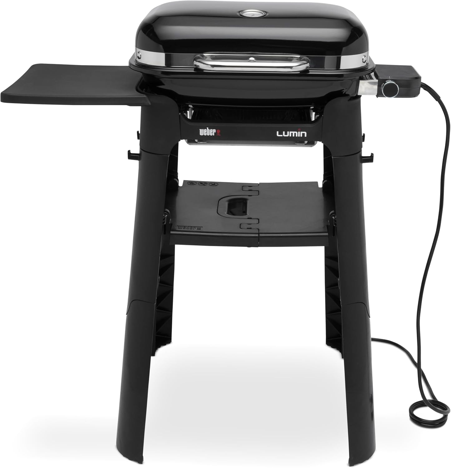 Weber Lumin Compact Tragbarer Kompakter Elektrogrill mit Stand/Anbraten, Räuchern, Dämpfen, Kochen und Warmhalten, Bis zu 315 °C, Porzellanemaillierte Gusseisenroste, 43 x 32 cm Grillfläche, Schwarz