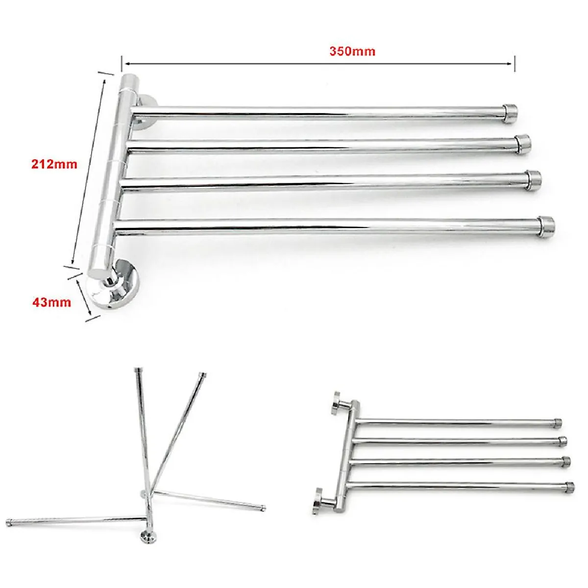 Universal Barre de serviette - Acier inoxydable - 4 bras