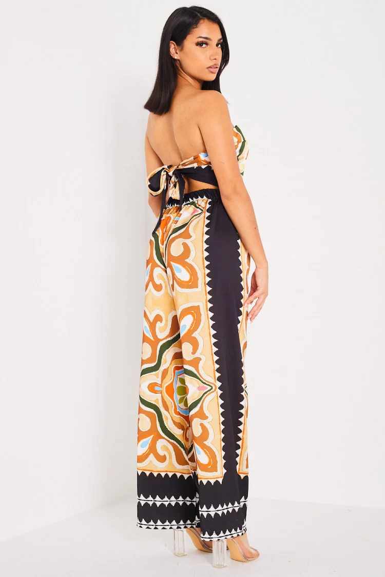 Ensemble 2 pièces crop top + pantalon noir abstrait