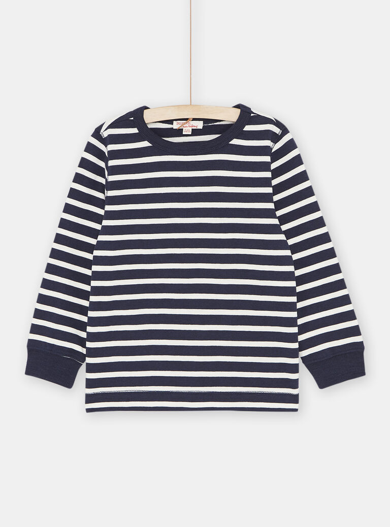 T-Shirt bleu marine à imprimé à rayures garçon