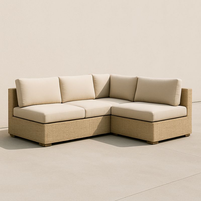 Eckmodul Sofa aus Rattan mit Polyesterkissen Beige