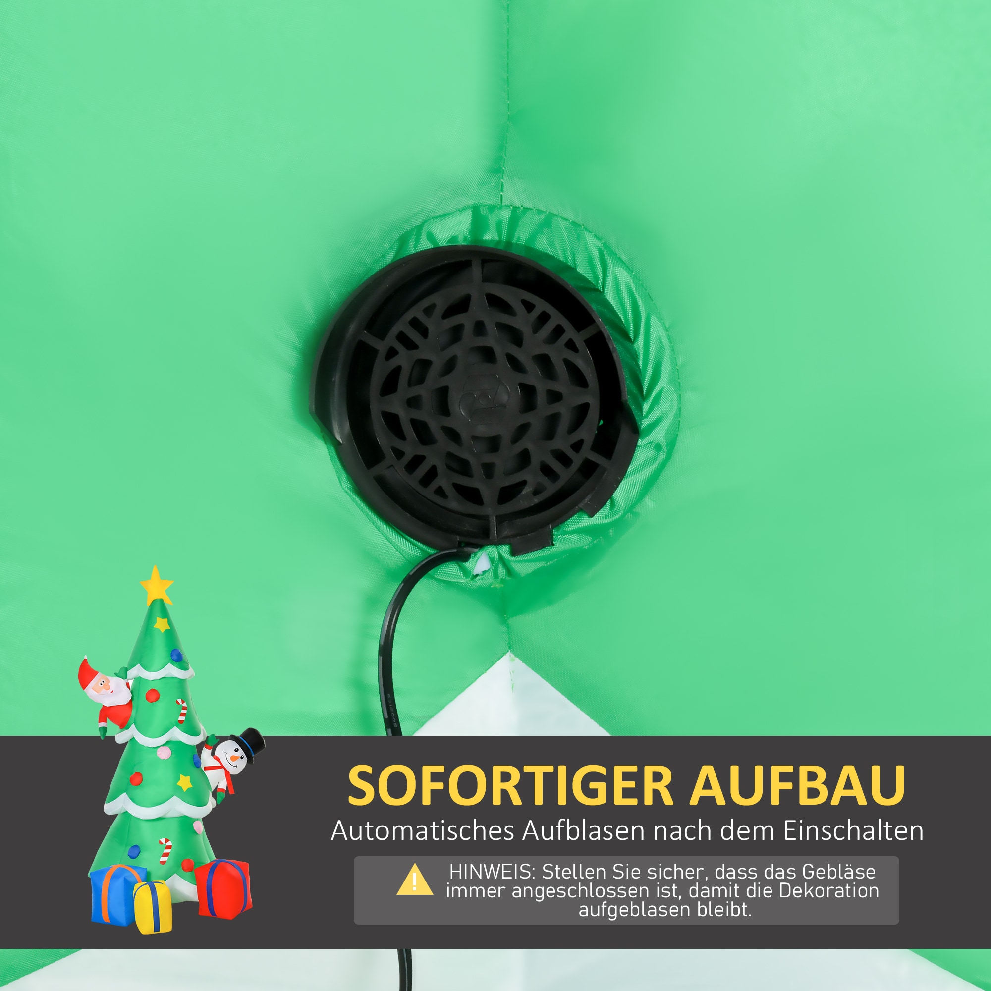 HOMCOM Aufblasbarer Tannanbaum mit Schneemann, Weihnachtsmann und Geschenken Grün 144 x 125 x 210 cm (BxTxH)
