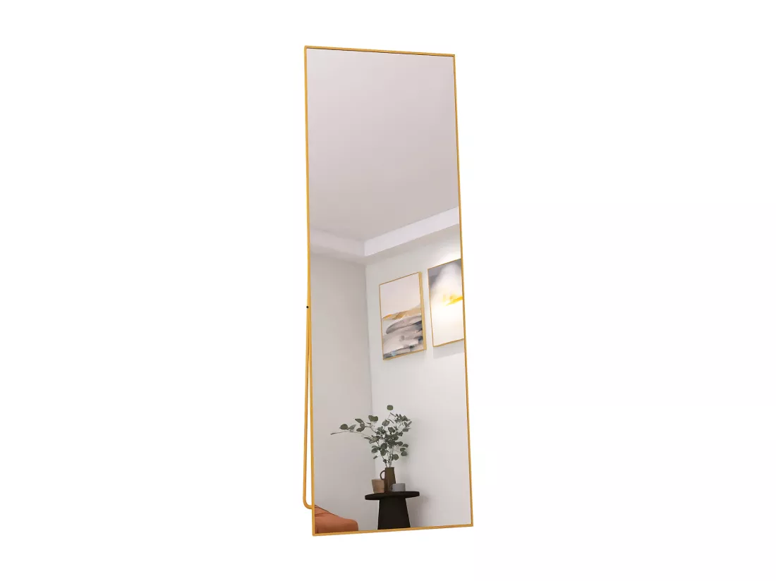 Miroir pleine longueur 162 x 53 cm, sur pied, suspendu ou appuyé, grand miroir de sol avec cadre en alliage d'aluminium doré pour salon ou chambre à coucher, rectangulaire
