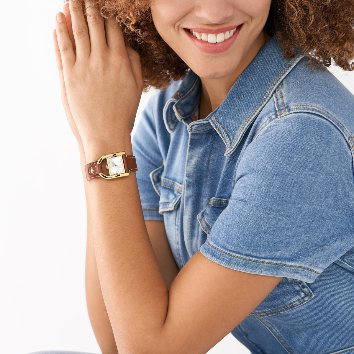 Montre FOSSIL Harwell femme acier doré bracelet cuir marron