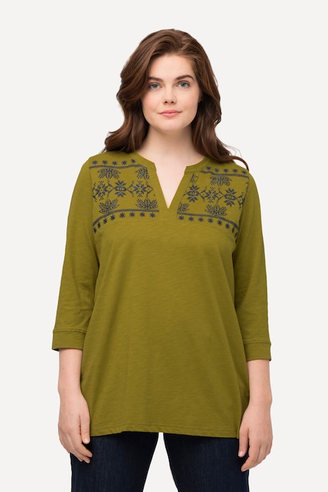 Shirt, A-Linie, Tunika-Ausschnitt, 3/4-Arm, Biobaumwolle