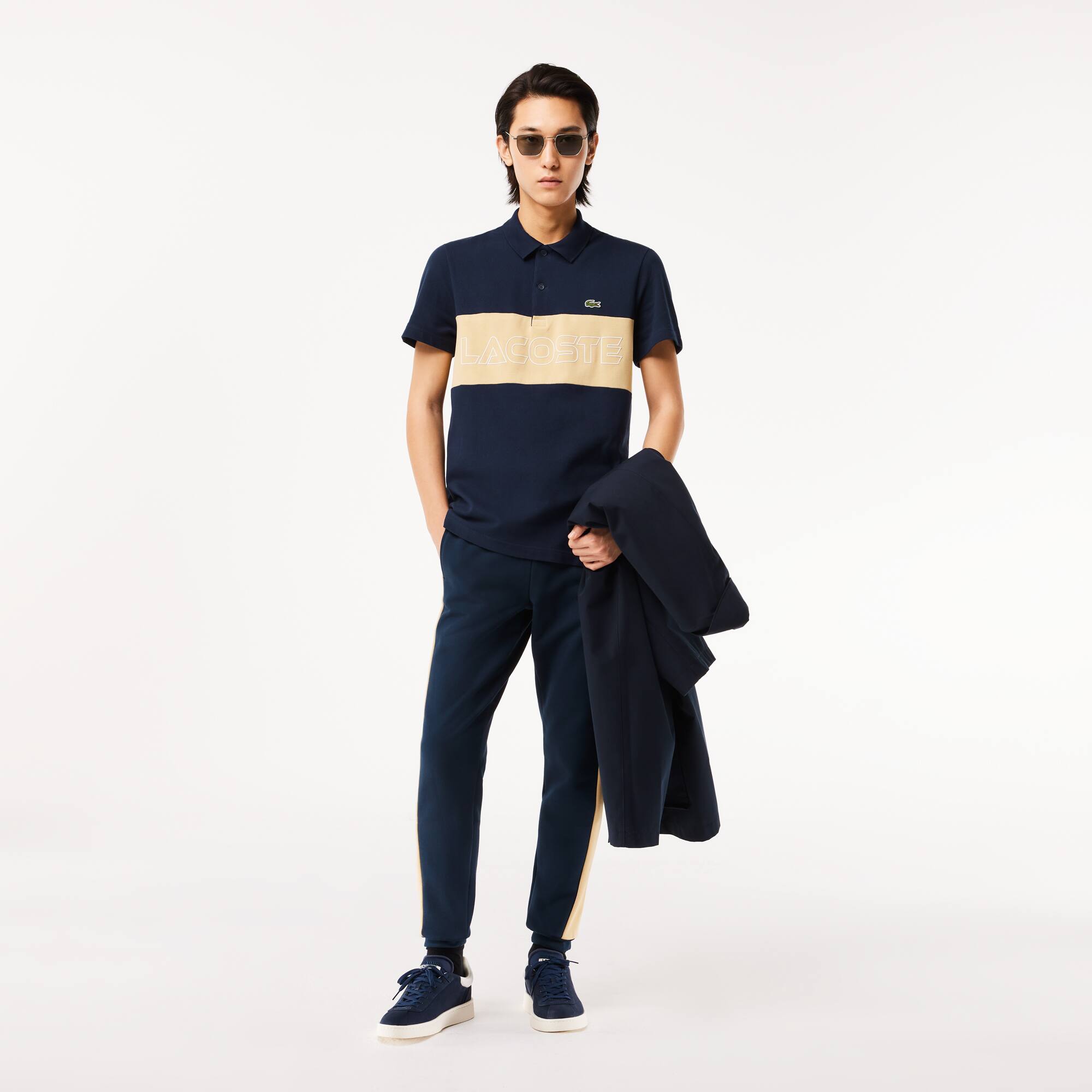 Polohemd aus Stretch-Piqué mit Colourblock Kurze Ärmel - Blau - Lacoste - Herren