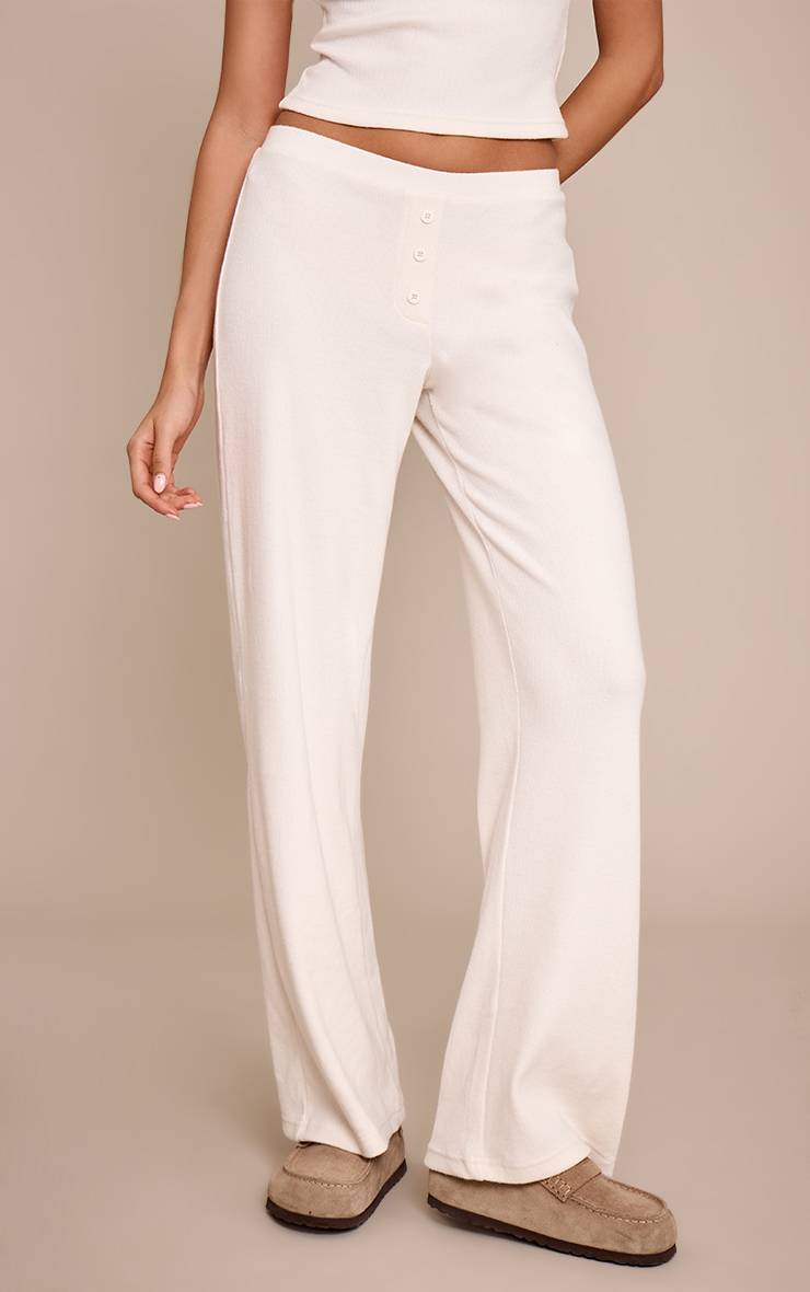Crème Pantalon Large Côtelé Avec Détail Boutons