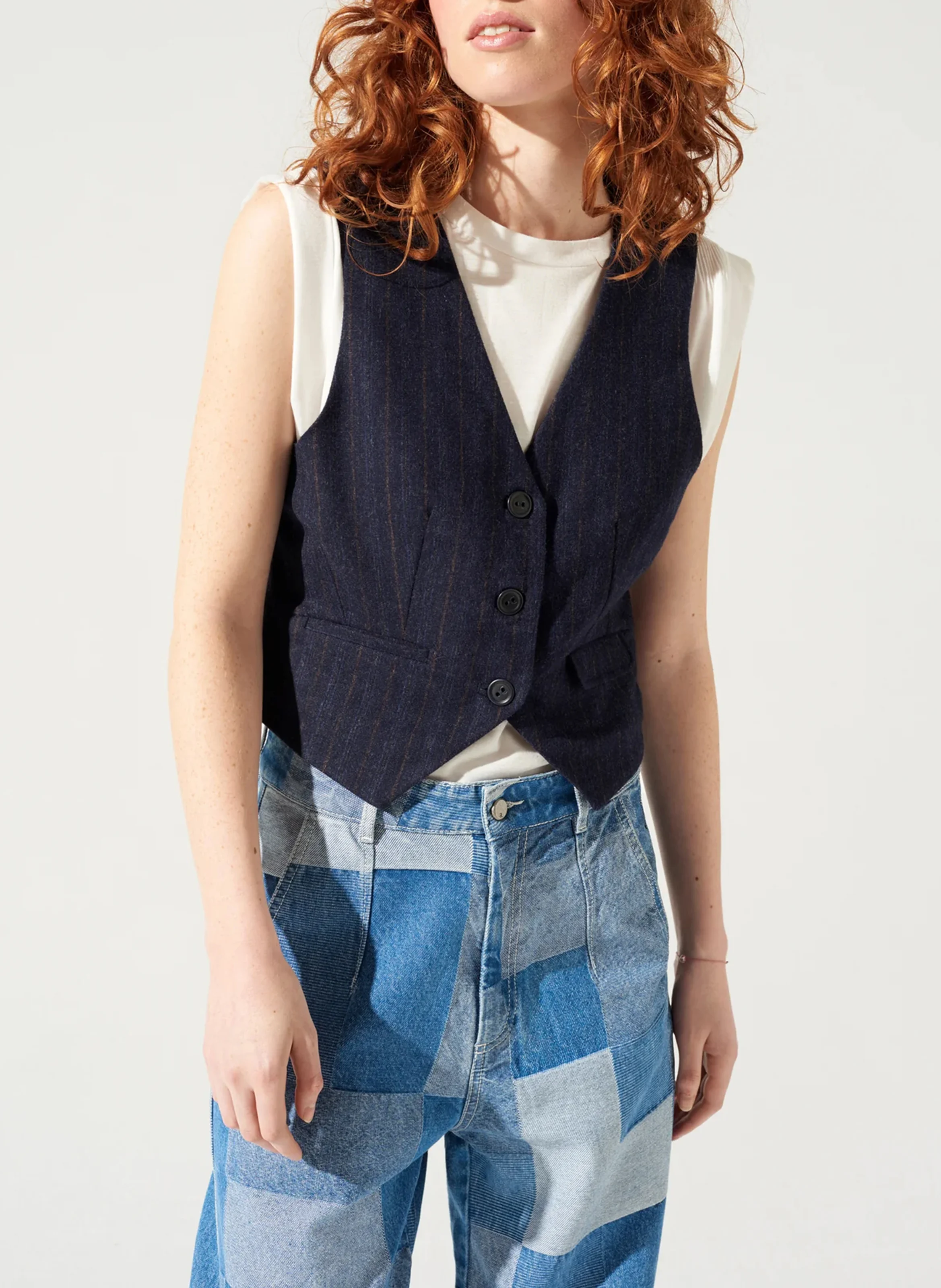 Gilet imprimé et jacquard | Bleu