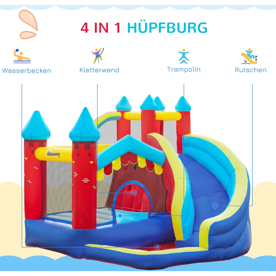 Outsunny Hüpfburg mit Rutsche bunt