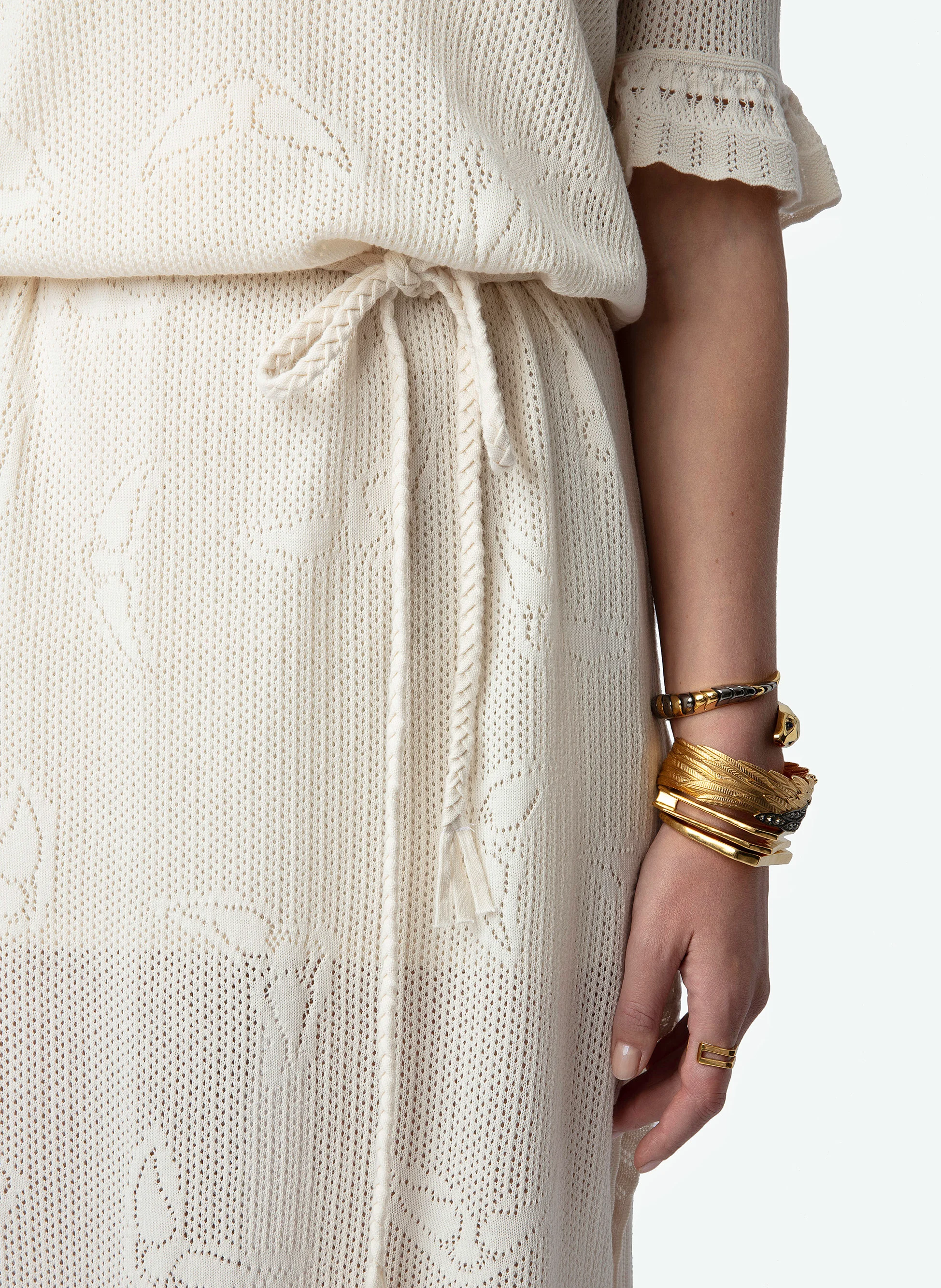 SALMY - Robe longue en maille pointelle de coton bio | Blanc