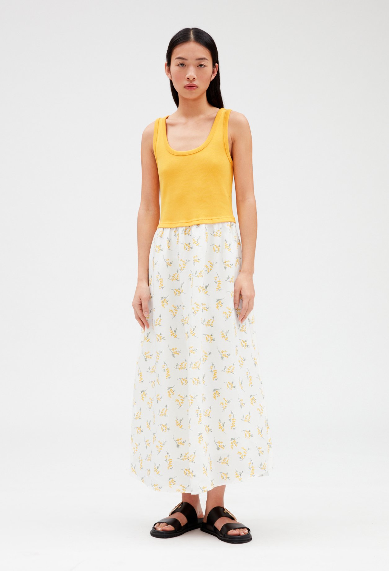 Robe midi bimati&egrave;re mimosa