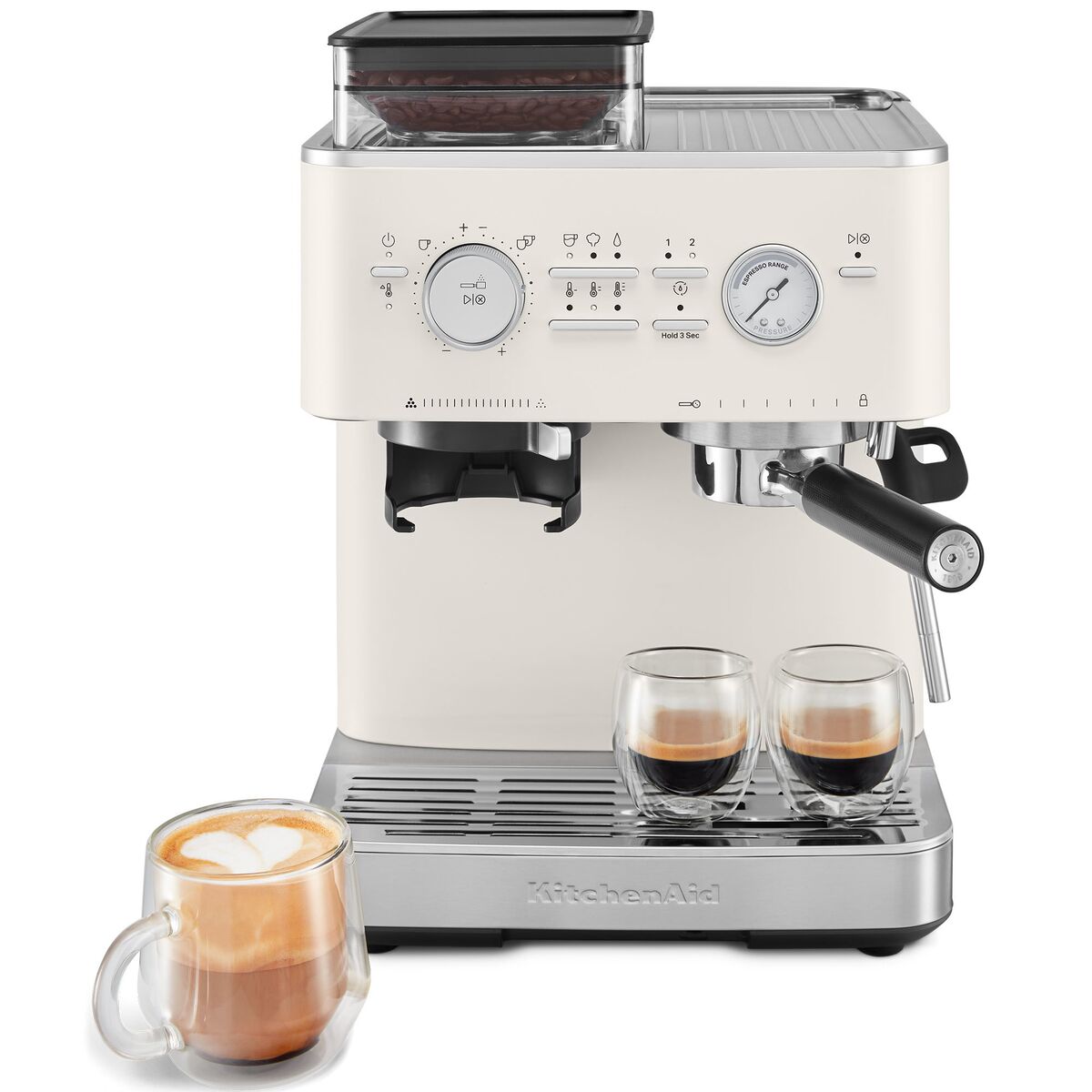 Espressomaskin med kaffekvern, porcelain white