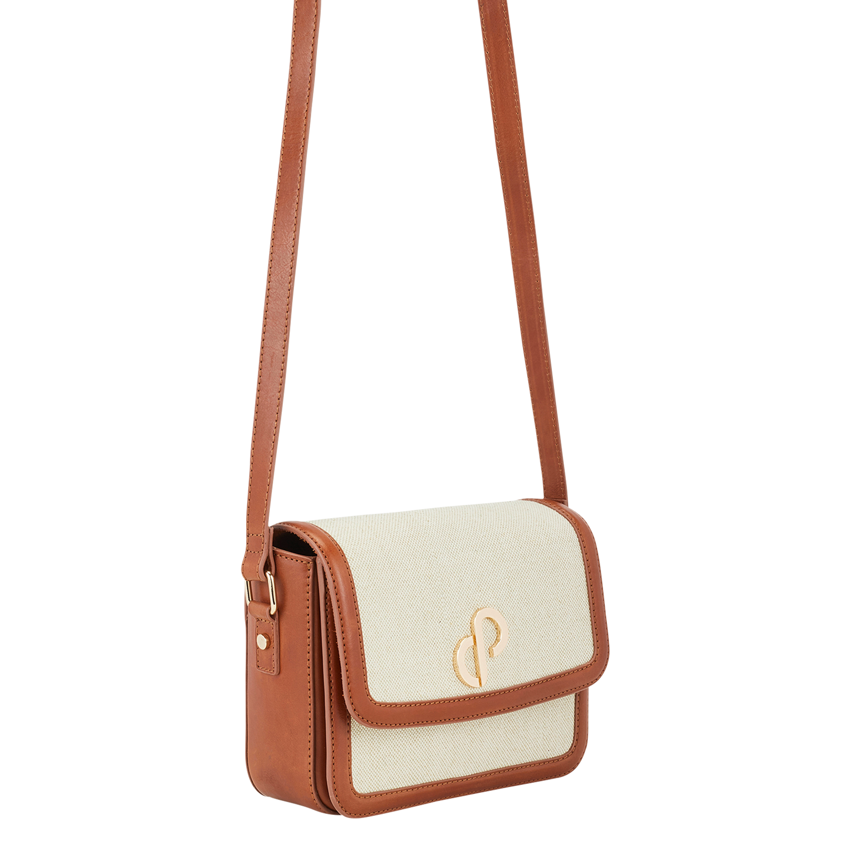 AUDE - Sac bandoulière en cuir et lin mélangé | Blanc
