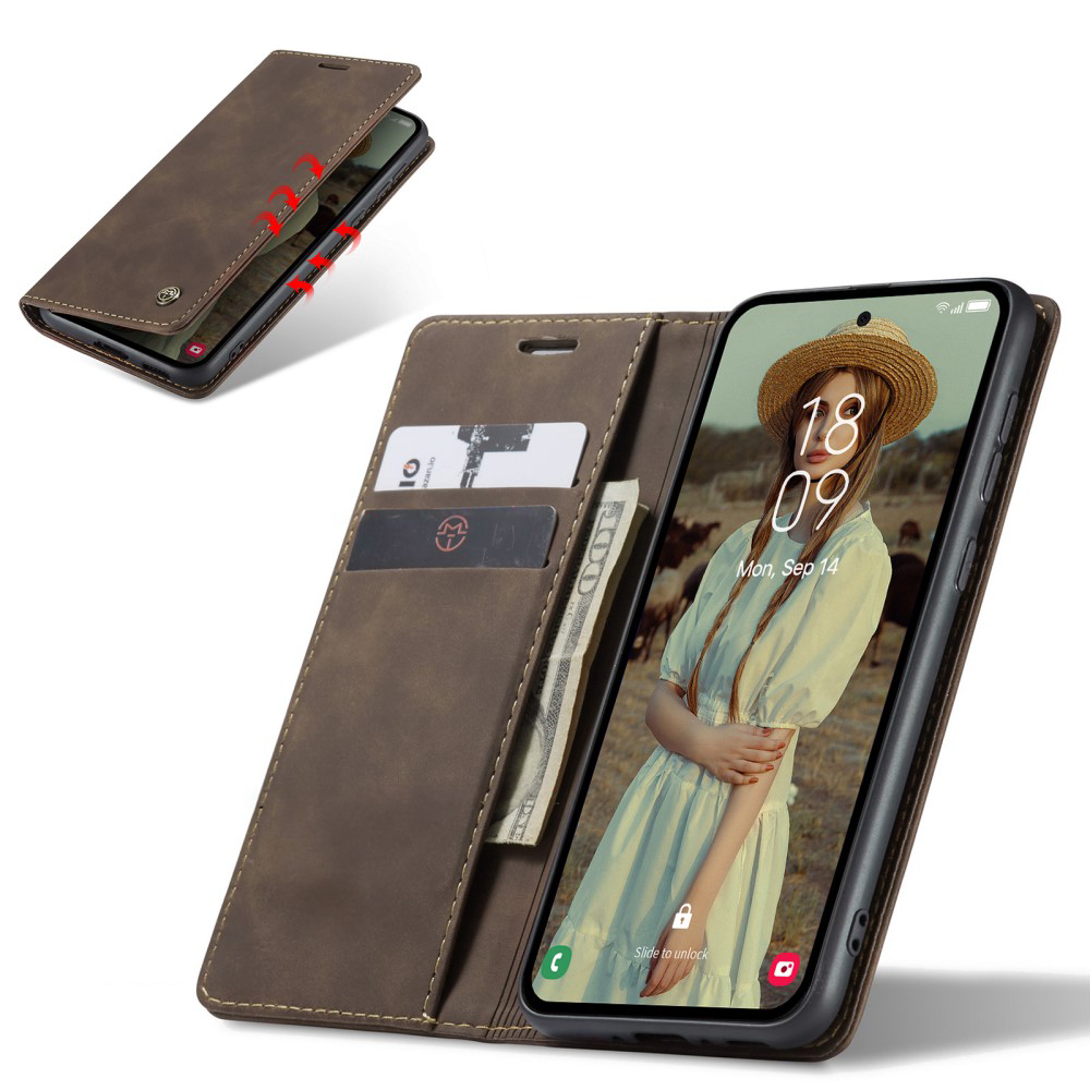 Samsung Galaxy A55 Leder Tasche Flip Wallet Etui mit Kartenfächern - Dunkelbraun