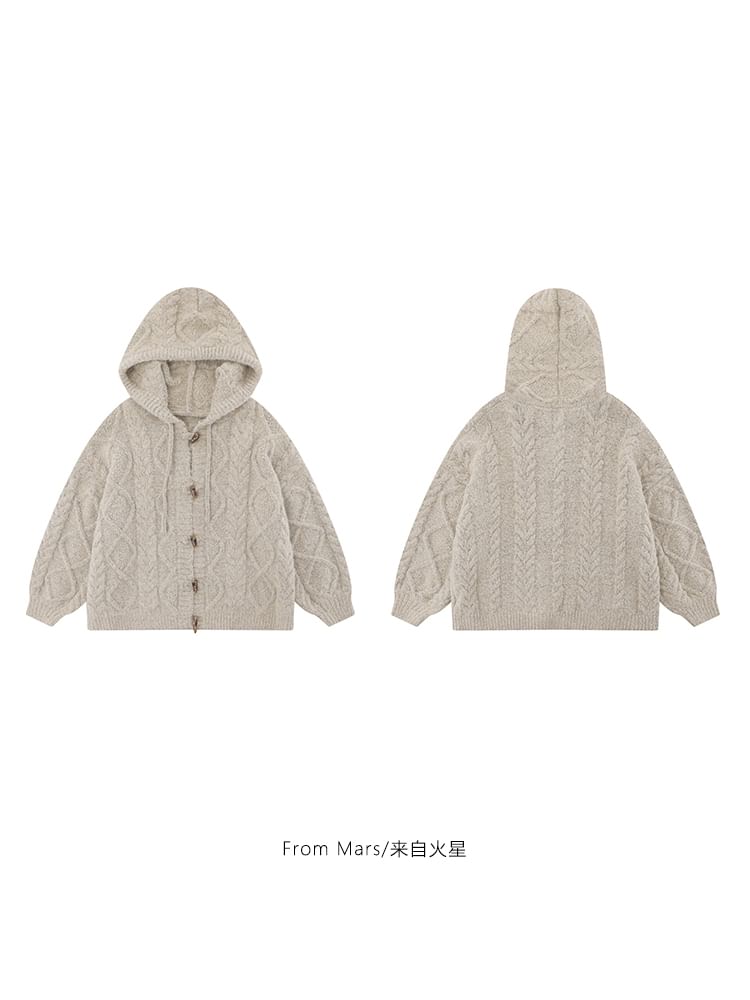 CHIC ERRO - Effen kabelgebreid vest met capuchon en koordsluiting