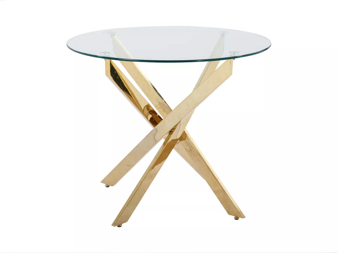 Table à manger ronde 2 personnes en verre trempé et métal doré - Transparent - COSIMA
