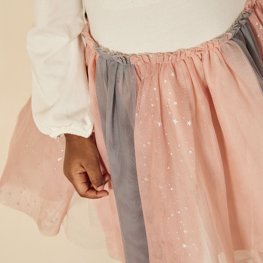 Ensemble 2 pièces robe avec tulle bicolore + bandeau pour bébé fille - Ecru