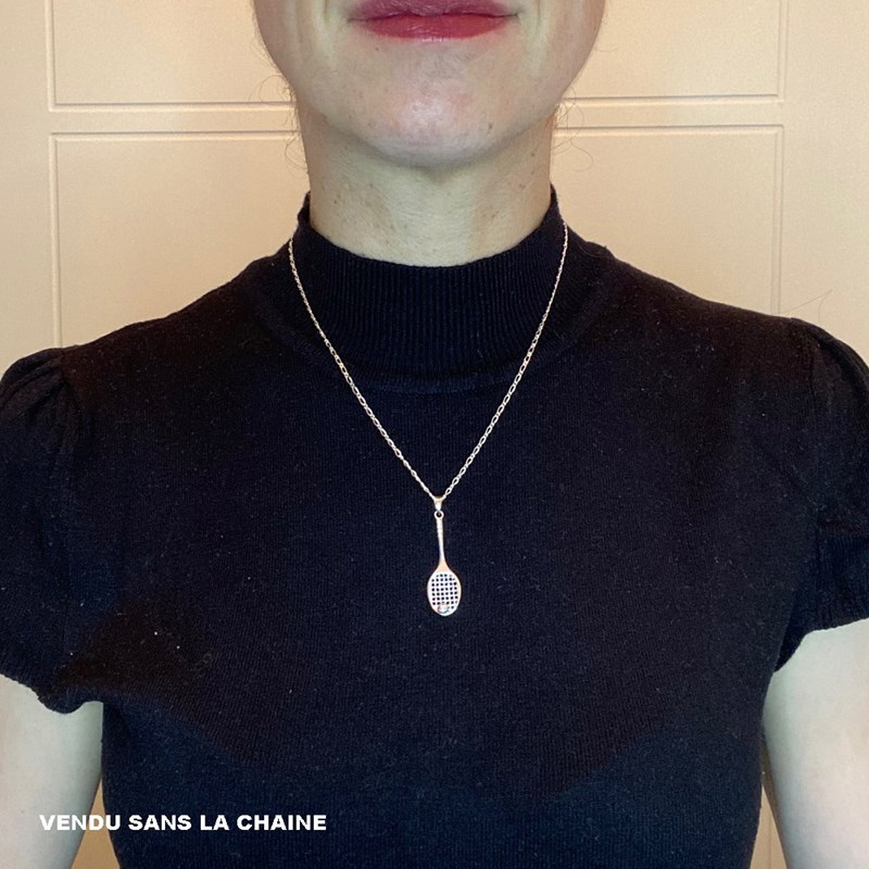 Pendentif grande raquette de tennis et balle de tennis - Argent massif