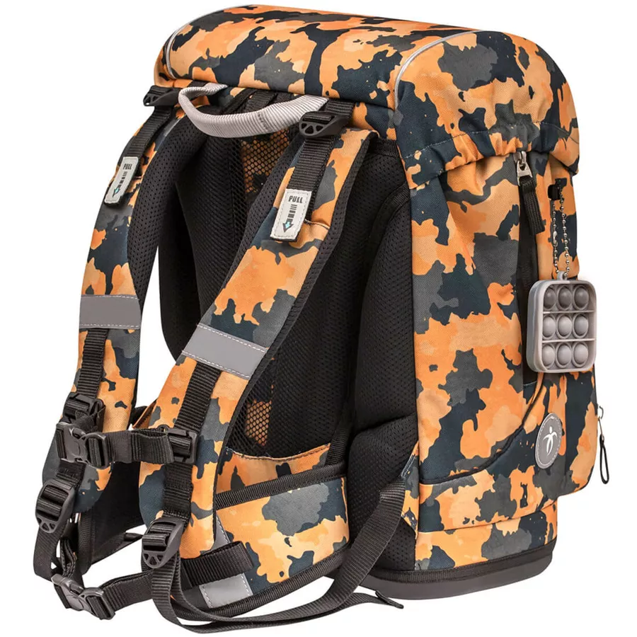 Belmil Schulranzen Motion Schulranzen Set 6-teilig mit Brustgurt, Hüftgurt Orange Camouflage