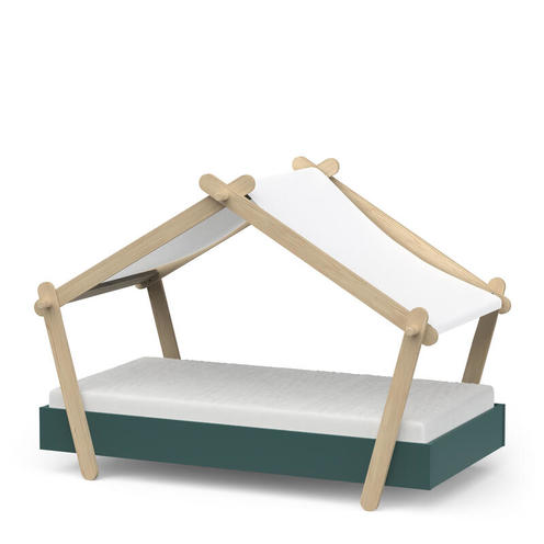 Lit 70x140 avec toit en toile LODGE Bois/vert - CBA Meubles