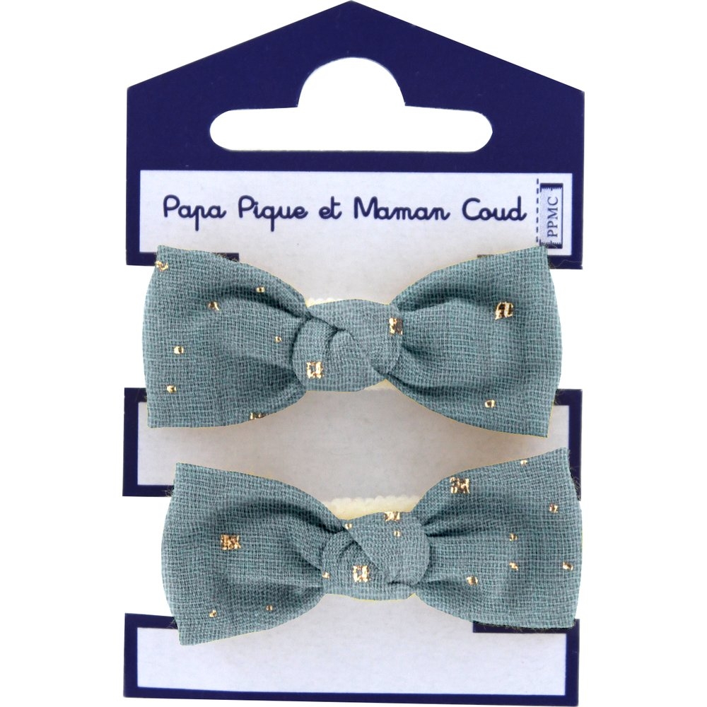 Mousse Petit Noeud Gaze Pois Or Bleu Gris