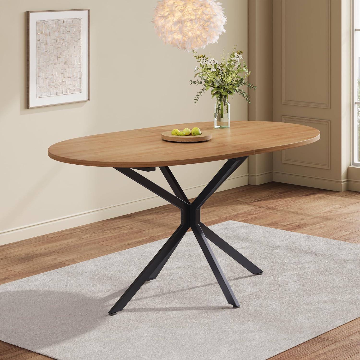 Merax oval Esstisch 120x80x75,5 cm, Metallbeine, Stabiler Tisch für 4-6 Personen, modernes Schlichtes Design, Holzfarbe