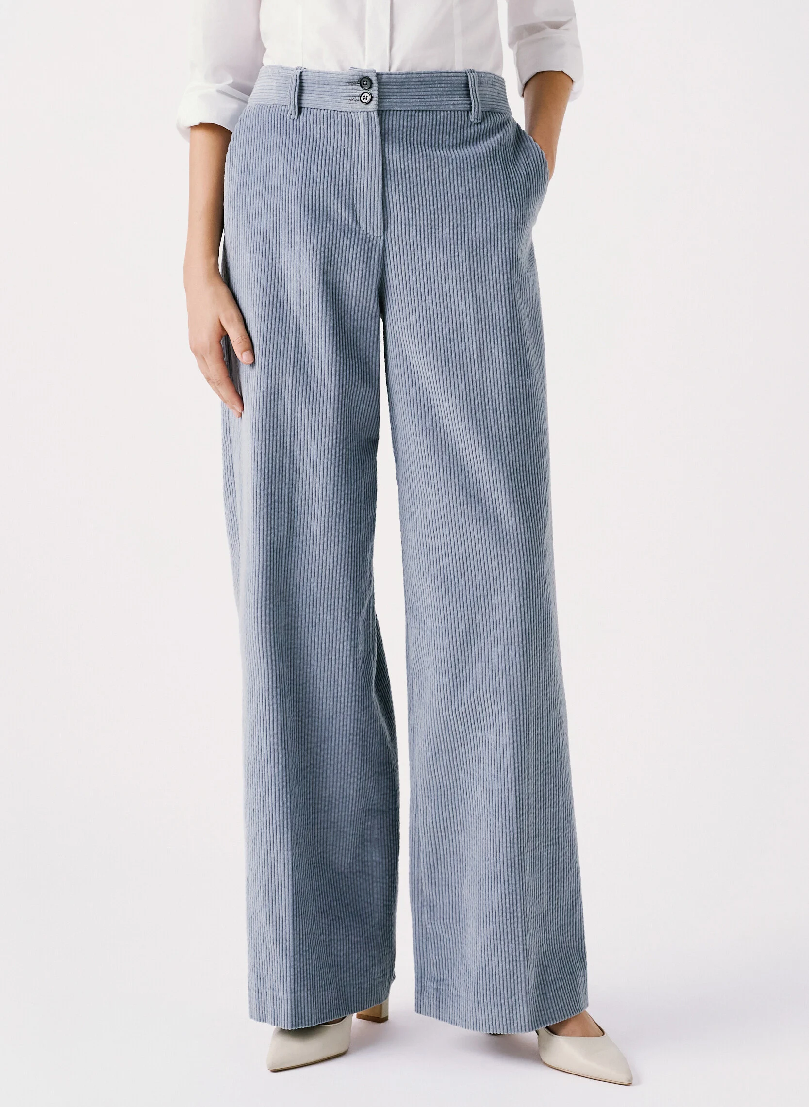PELUCHE - Pantalon large en velours côtelé | Bleu